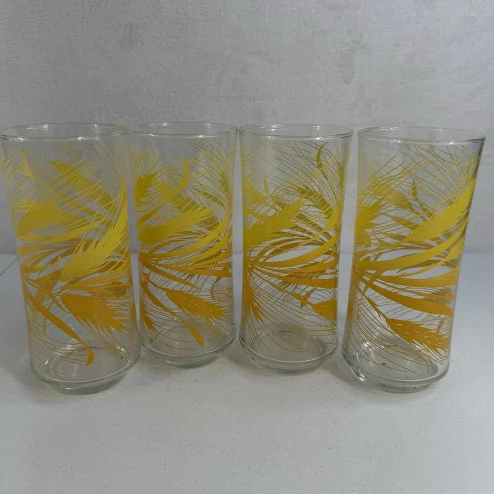 Set of 4 VTG  Libbey Golden‎ Wheat Harvest Tumblers  16 oz. Drinking Glasses